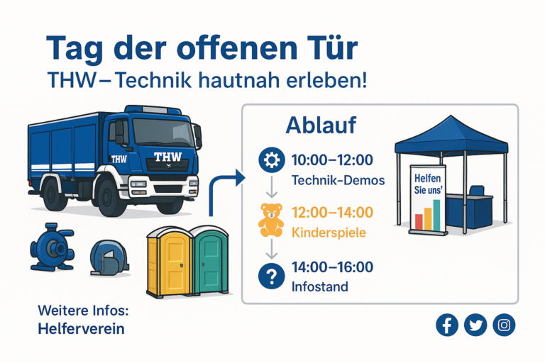 Tag der offenen Tür beim THW mit Technik-Demos, Kinderspielen und Infostand samt Zeitplan von 10 bis 16 Uhr
