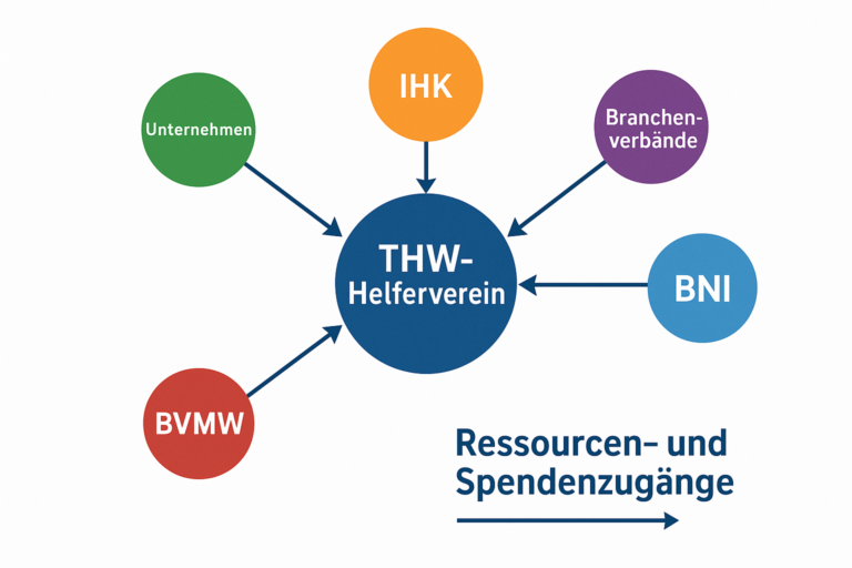 Ressourcen- und Spendenzugänge für den THW-Helferverein über Unternehmen, IHK, Branchenverbände, BNI und BVMW