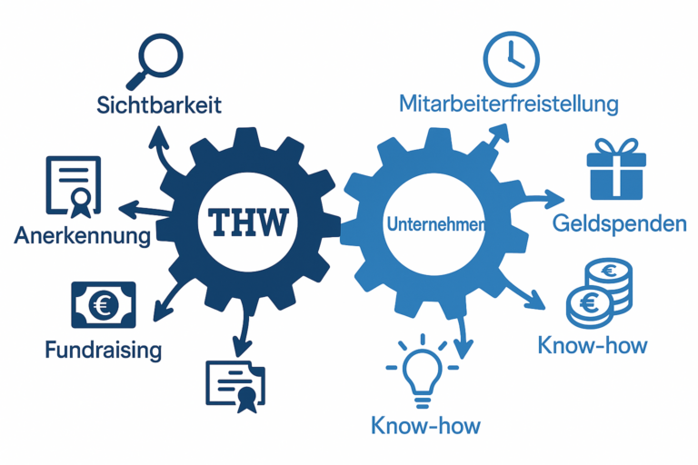 Kooperationsmodell THW und Unternehmen: Sichtbarkeit, Anerkennung, Fundraising gegen Mitarbeiterfreistellung und Sachspenden