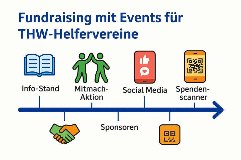 Vier Bausteine für Fundraising mit Events: Info-Stand, Mitmach-Aktion, Social Media und Spendenscanner per QR-Code