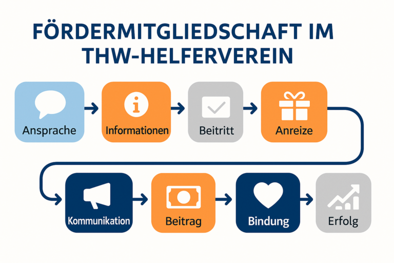 Ablauf Fördermitgliedschaft im THW-Helferverein: Ansprache, Information, Beitritt, Anreize, Kommunikation bis Erfolg