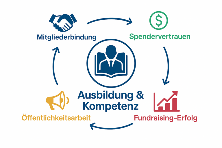 Kreislauf Ausbildung und Kompetenz: Mitgliederbindung, Spendervertrauen, Fundraising-Erfolg, Öffentlichkeitsarbeit
