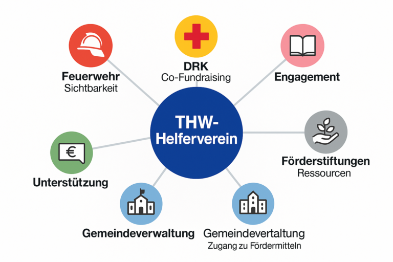 Netzwerk aus Feuerwehr, DRK, Engagement, Förderstiftungen und Gemeinde rund um den THW-Helferverein