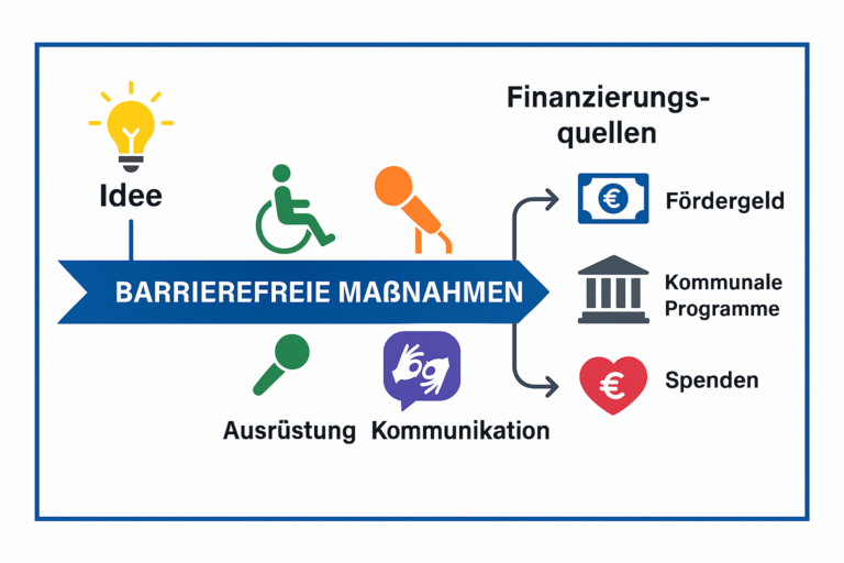 Barrierefreie Maßnahmen von der Idee über Ausrüstung und Kommunikation zu Fördergeld, kommunalen Programmen und Spenden