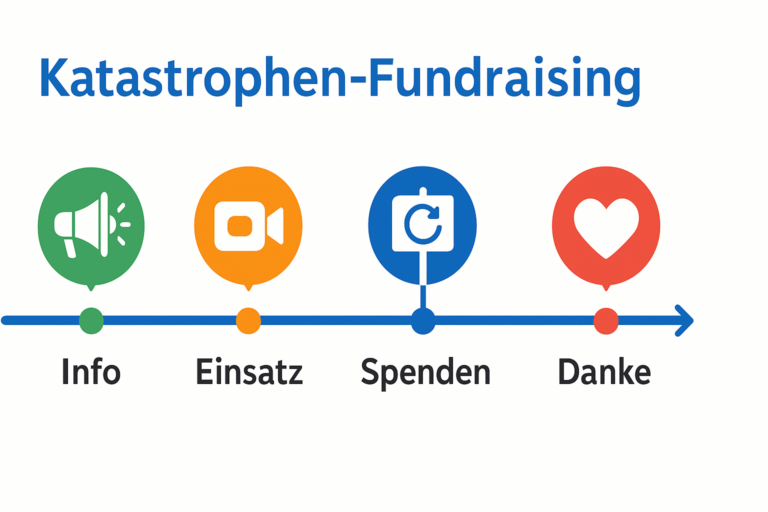 Katastrophen-Fundraising in vier Schritten: Info, Einsatz, Spenden, Danke