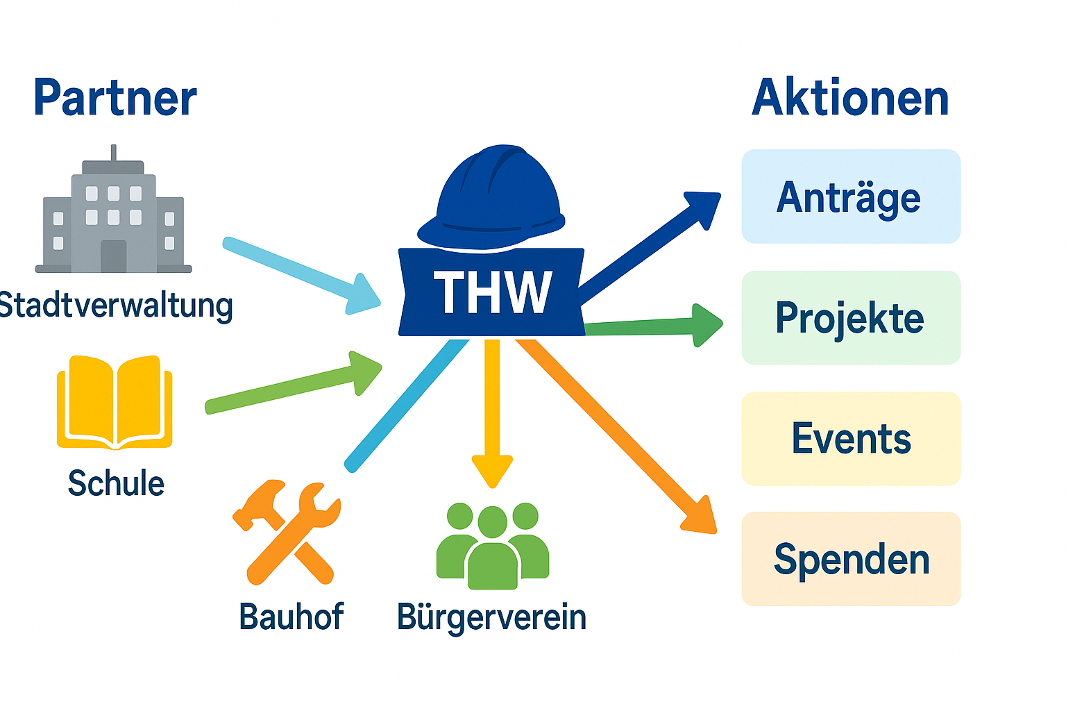 THW-Partner Stadtverwaltung, Schule, Bauhof und Bürgerverein führen zu Anträgen, Projekten, Events und Spenden