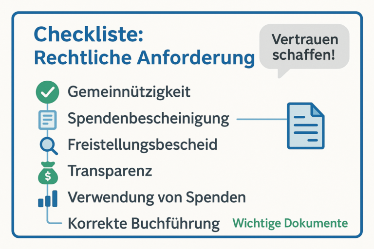 Checkliste rechtliche Anforderungen: Gemeinnützigkeit, Spendenbescheinigung, Freistellungsbescheid, Transparenz, Verwendung und Buchführung
