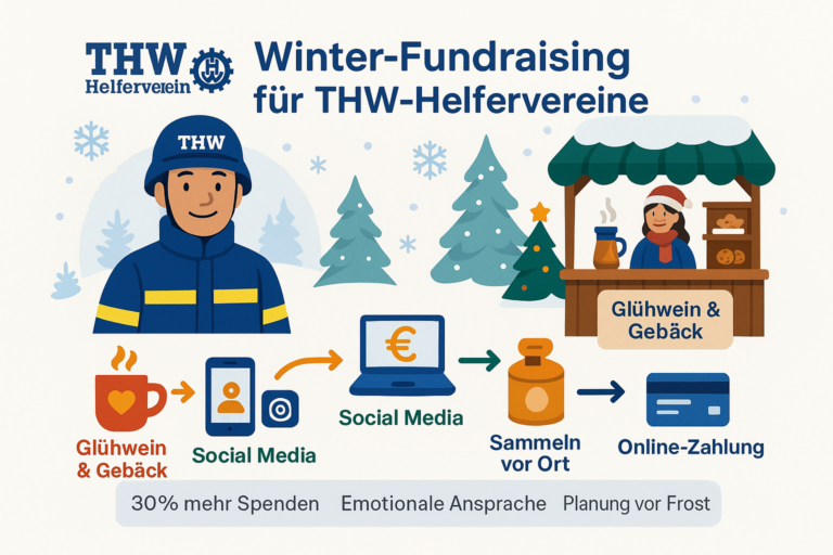 Winter-Fundraising für THW-Helfervereine mit Glühwein und Gebäck, Social Media, Sammeln vor Ort, Online-Zahlung