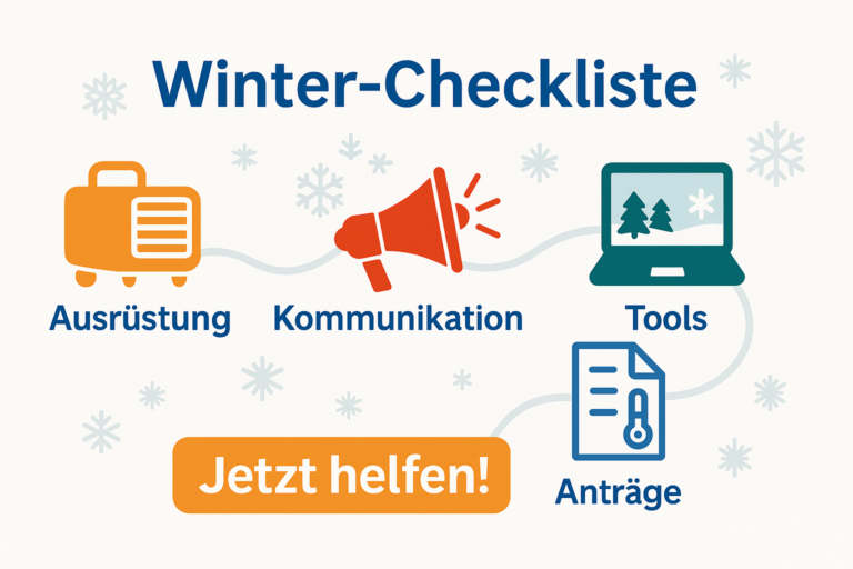 Winter-Checkliste für Helfervereine: Ausrüstung, Kommunikation, Tools und Förderanträge
