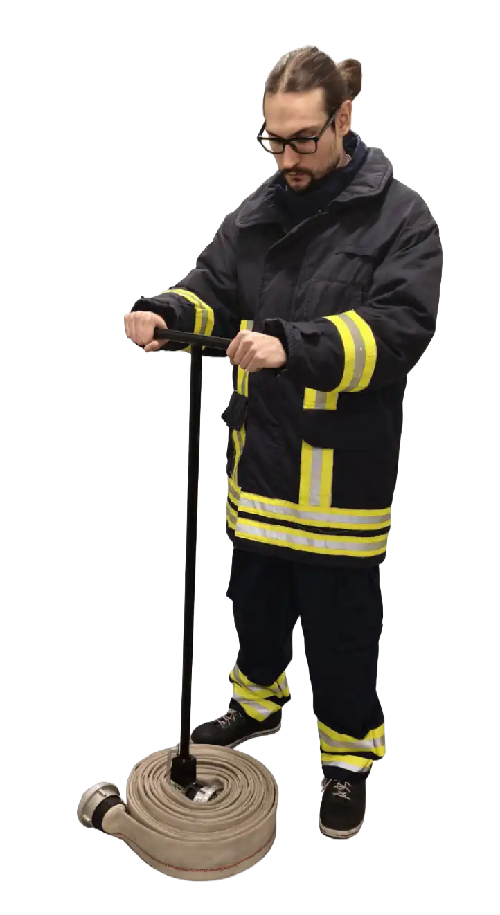Person with hose reel from inventied